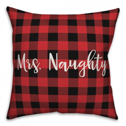 Mrs. Naughty in Buffalo Check Plaid 18x18 Spun Poly Pillow