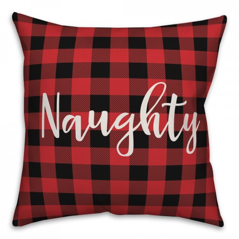 Naughty in Buffalo Check Plaid 18x18 Spun Poly Pillow