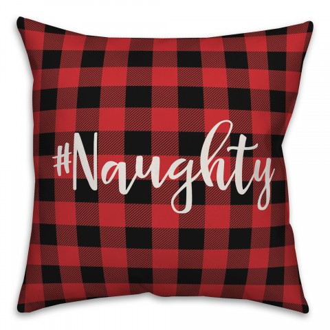 #Naughty in Buffalo Check Plaid 18x18 Spun Poly Pillow