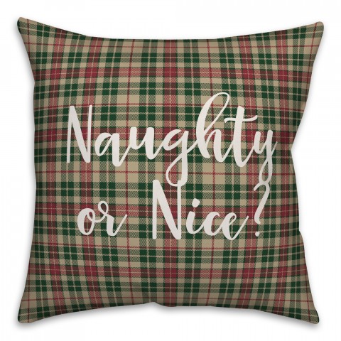 Naughty Or Nice? in Tartan Plaid 18x18 Spun Poly Pillow