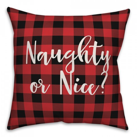 Naughty Or Nice? in Buffalo Check Plaid 18x18 Spun Poly Pillow