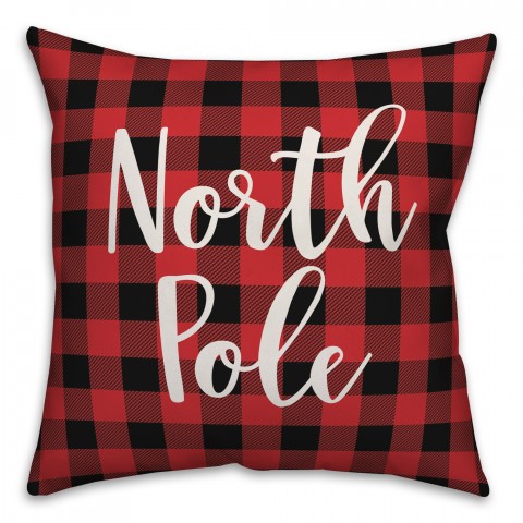 North Pole in Buffalo Check Plaid 18x18 Spun Poly Pillow