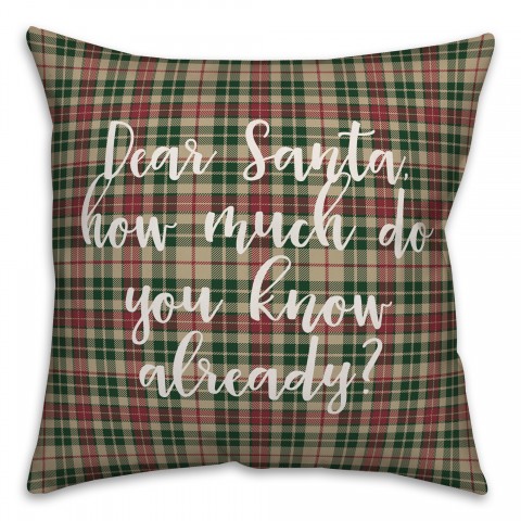 Dear Santa in Tartan Plaid 18x18 Spun Poly Pillow