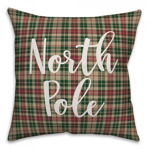 North Pole in Tartan Plaid 18x18 Spun Poly Pillow