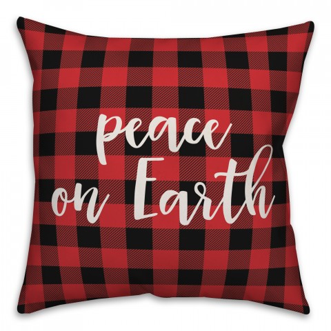 Peace On Earth in Buffalo Check Plaid 18x18 Spun Poly Pillow