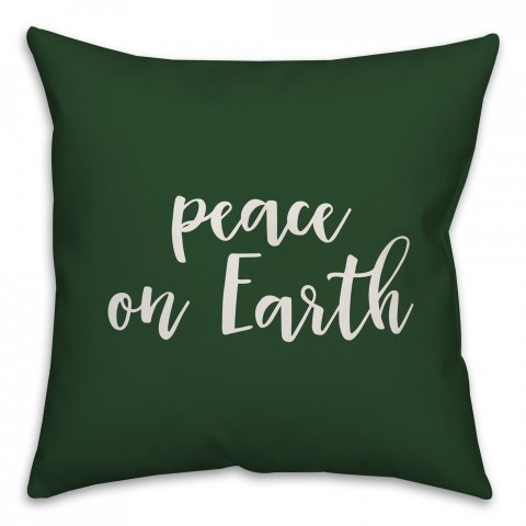 Peace On Earth in Dark Green 18x18 Spun Poly Pillow