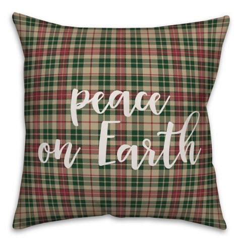 Peace On Earth in Tartan Plaid 18x18 Spun Poly Pillow