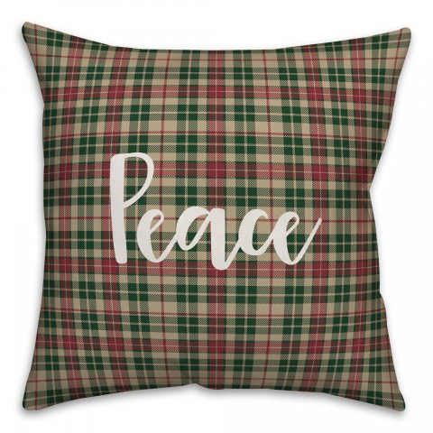 Peace in Tartan Plaid 18x18 Spun Poly Pillow