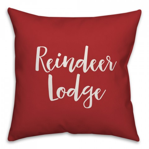 Reindeer Lodge in Red 18x18 Spun Poly Pillow