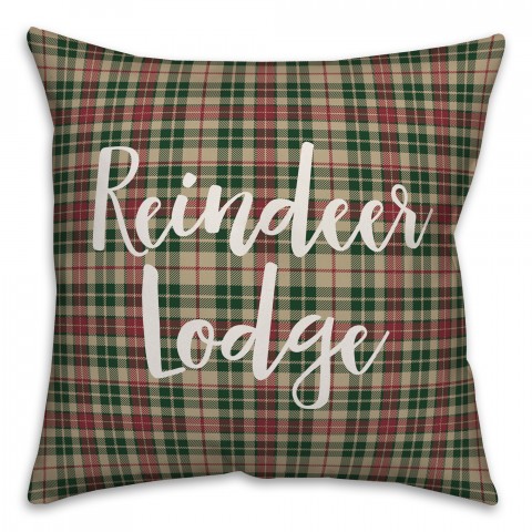 Reindeer Lodge in Tartan Plaid 18x18 Spun Poly Pillow