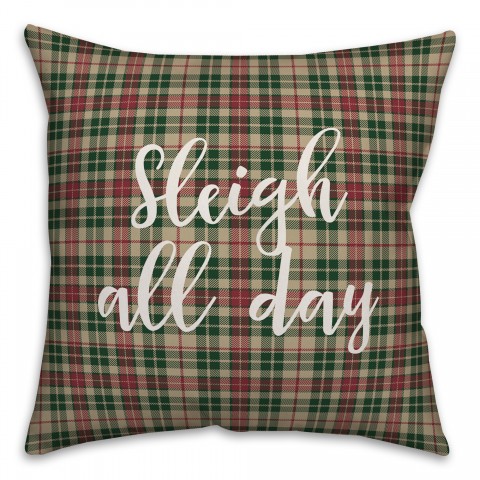 Sleigh All Day in Tartan Plaid 18x18 Spun Poly Pillow