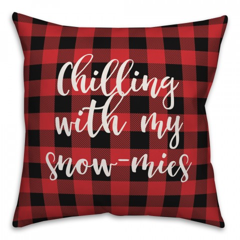 Snowmies in Buffalo Check Plaid 18x18 Spun Poly Pillow
