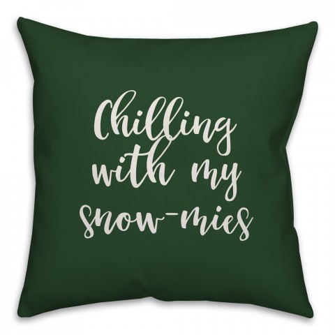Snowmies in Dark Green 18x18 Spun Poly Pillow