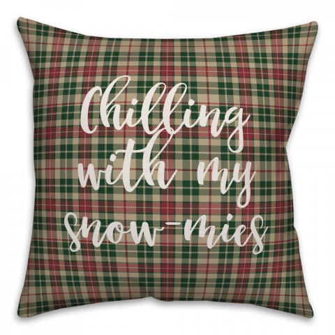 Snowmies in Tartan Plaid 18x18 Spun Poly Pillow