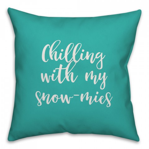 Snowmies in Teal 18x18 Spun Poly Pillow