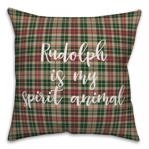 Rudolph Is My Spririt Animal in Tartan Plaid 18x18 Spun Poly Pillow