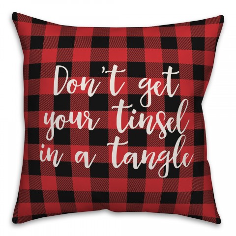 Don’t Get Your Tinsel In A Tangle in Buffalo Check Plaid 18x18 Spun Poly Pillow