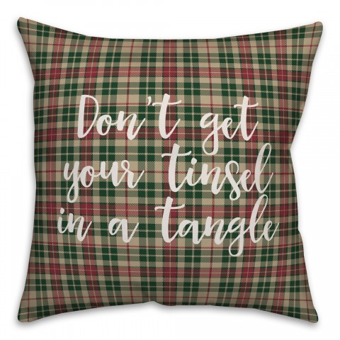 Don’t Get Your Tinsel In A Tangle in Tartan Plaid 18x18 Spun Poly Pillow