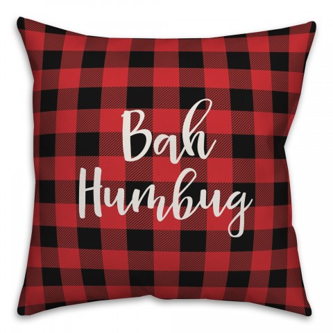 Bah Humbug in Buffalo Check Plaid 18x18 Spun Poly Pillow