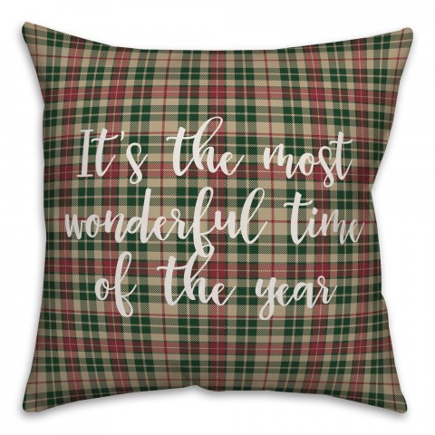 It's The Most Wonderful Time Of The Year in Tartan Plaid 18x18 Spun Poly Pillow