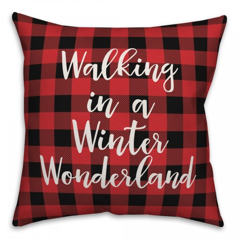 Walking In A Winter Wonderland in Buffalo Check Plaid 18x18 Spun Poly Pillow