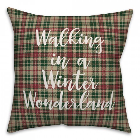 Walking In A Winter Wonderland in Tartan Plaid 18x18 Spun Poly Pillow