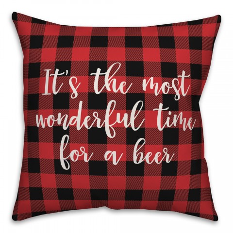 It's The Most Wonderful Time For A Beer in Buffalo Check Plaid 18x18 Spun Poly Pillow Cover