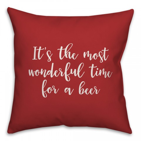 It's The Most Wonderful Time For A Beer in Red 18x18 Spun Poly Pillow Cover