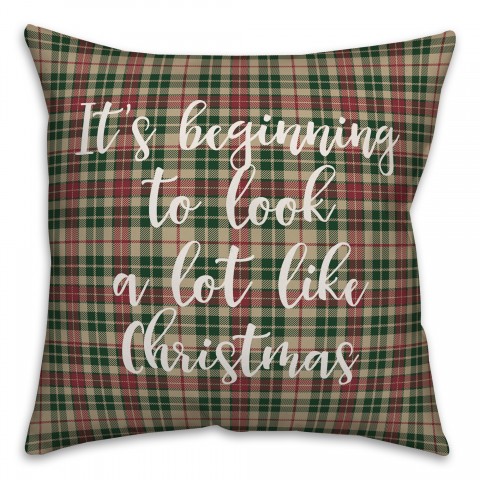 It's Beginning To Look A Lot Like Christmas in Tartan Plaid 18x18 Spun Poly Pillow Cover