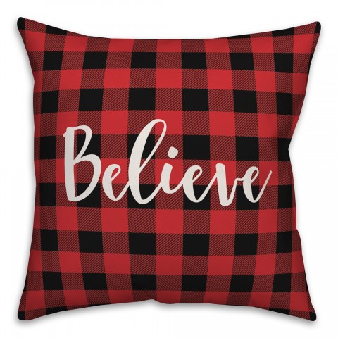 Believe in Buffalo Check Plaid 18x18 Spun Poly Pillow Cover