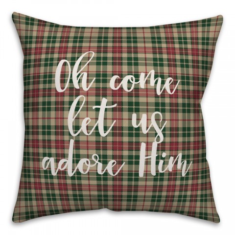 Oh Come Let Us Adore Him in Tartan Plaid 18x18 Spun Poly Pillow Cover