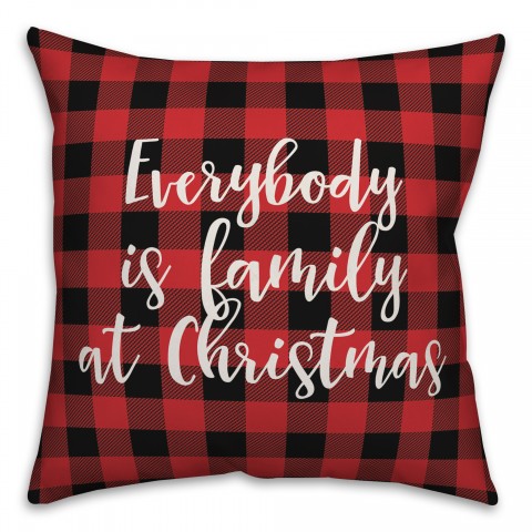Everybody Is Family At Christmas in Buffalo Check Plaid 18x18 Spun Poly Pillow Cover
