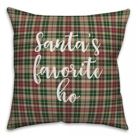 Santa's Favorite Ho in Tartan Plaid 18x18 Spun Poly Pillow Cover