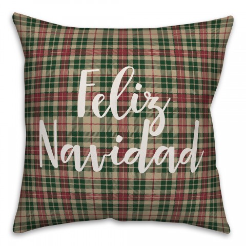 Feliz Navidad in Tartan Plaid 18x18 Spun Poly Pillow Cover