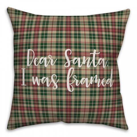 Dear Santa, I Was Framed in Tartan Plaid 18x18 Spun Poly Pillow Cover