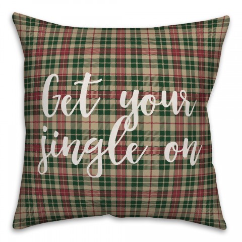 Get Your Jingle On in Tartan Plaid 18x18 Spun Poly Pillow Cover