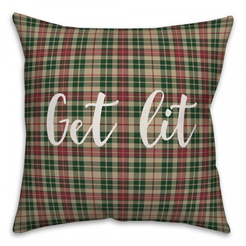 Get Lit in Tartan Plaid 18x18 Spun Poly Pillow Cover
