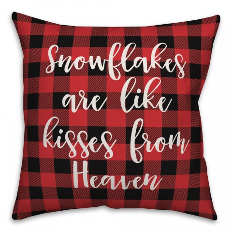 Snowflakes Are Like Kisses From Heaven in Buffalo Check Plaid 18x18 Spun Poly Pillow Cover