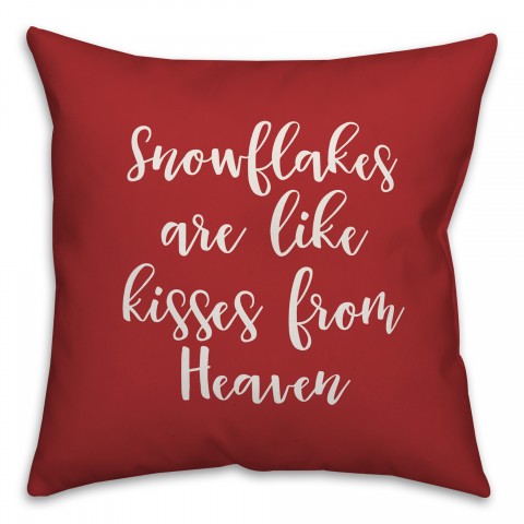 Snowflakes Are Like Kisses From Heaven in Red 18x18 Spun Poly Pillow Cover