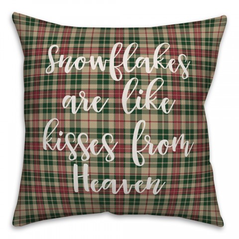 Snowflakes Are Like Kisses From Heaven in Tartan Plaid 18x18 Spun Poly Pillow Cover
