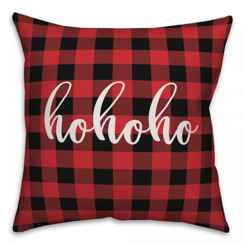 Hohoho in Buffalo Check Plaid 18x18 Spun Poly Pillow Cover