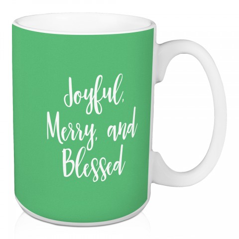 Joyful Merry And Blessed in Light Green 15 oz Mug