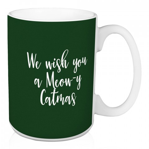 We Wish You A Meow-y Catmas in Dark Green 15 oz Mug