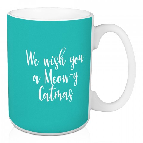 We Wish You A Meow-y Catmas in Teal 15 oz Mug