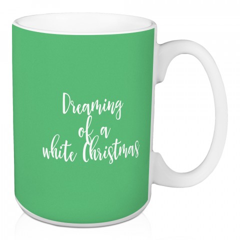 Dreaming Of A White Christmas in Light Green 15 oz Mug