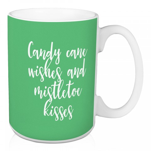 Candy Cane Wishes And Mistletoe Kisses in Light Green 15 oz Mug