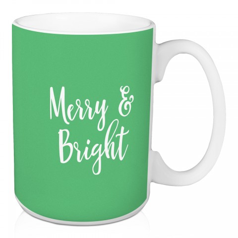 Merry & Bright in Light Green 15 oz Mug