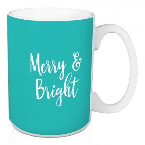 Merry & Bright in Teal 15 oz Mug