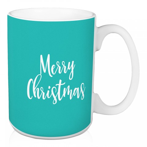 Merry Christmas in Teal 15 oz Mug