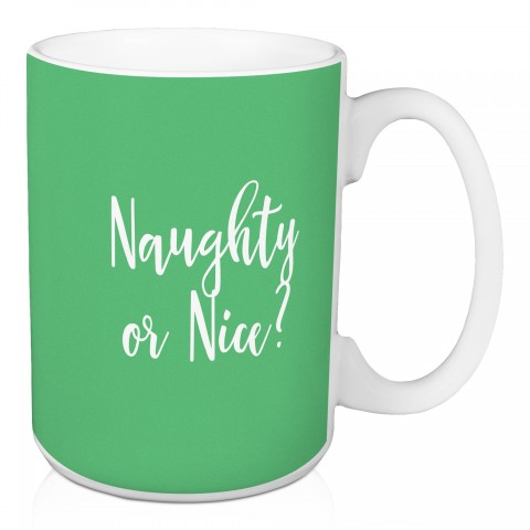 Naughty Or Nice? in Light Green 15 oz Mug